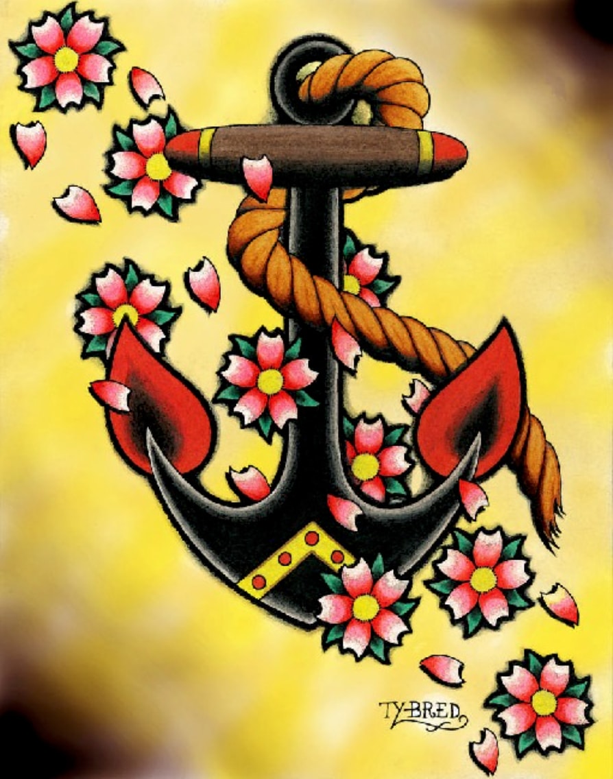 Anchor & Flowers - Canvas Giclee