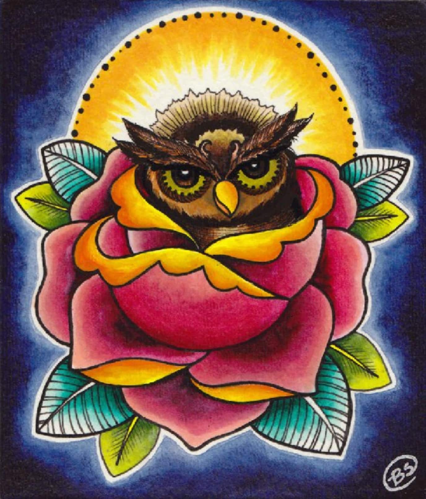 Owl and Rose - Canvas Giclee