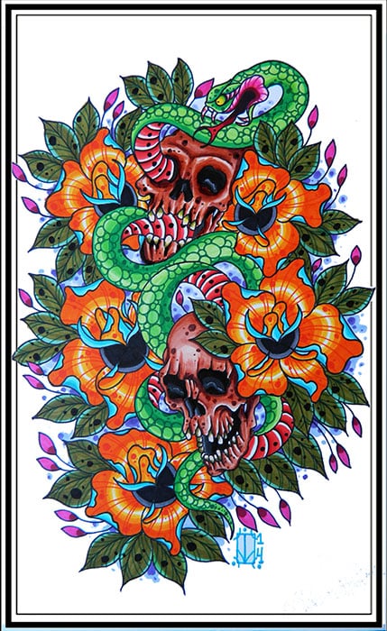 Skulls and Snake - Canvas Giclee