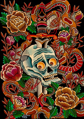 Scared Skull and Snakes - Canvas Giclee