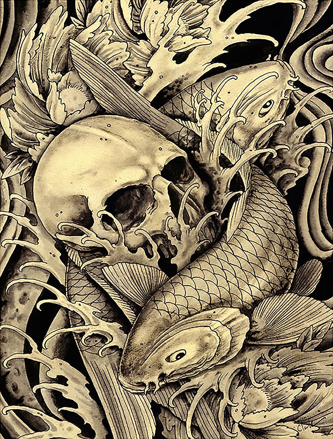 Koi & Skull - Black Market Art Company