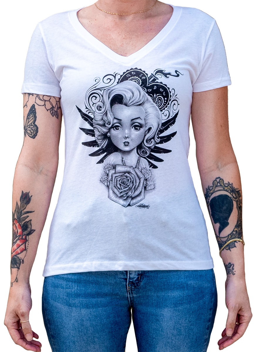Lil Marilyn -Women's V-Neck T-Shirt - Black Market Art Company