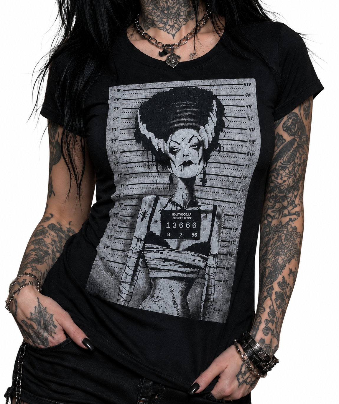 BRIDE MUGSHOT - Women's Loose Neck T-Shirt | Bride of Frankenstein